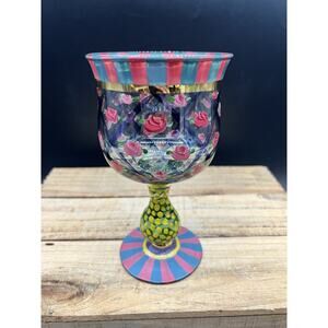 Mackenzie Childs 1991 Circus Tall Water Goblet Rose Arbor